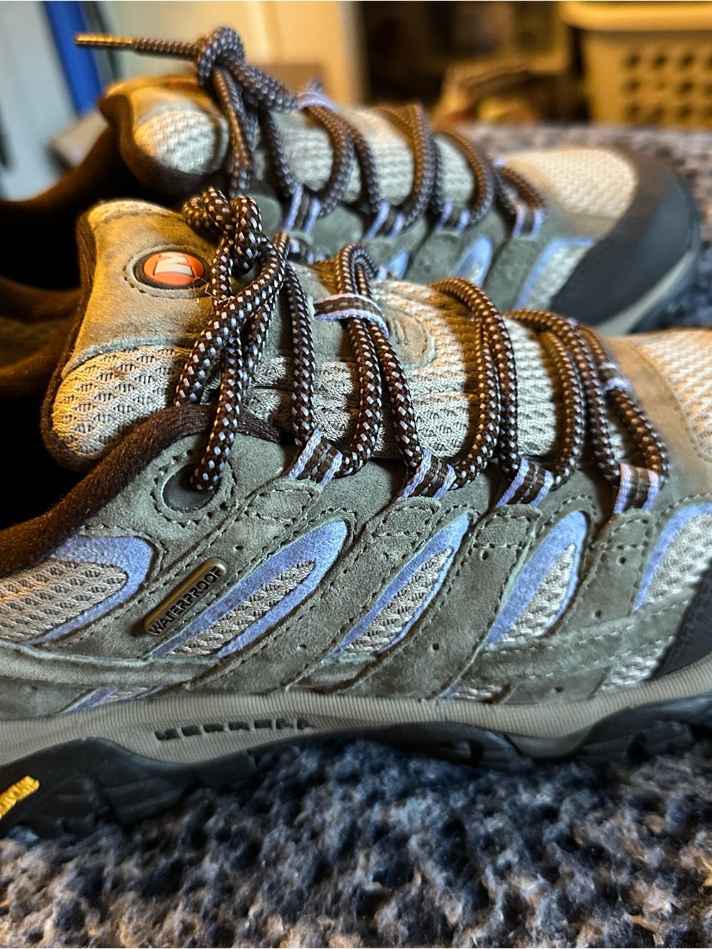 Merrell Olive Green and Light Blue Waterproof Hiking Shoes